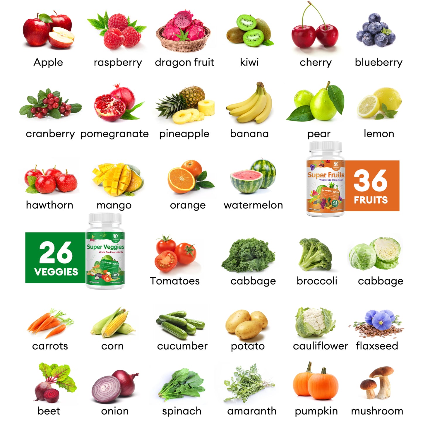 Fruits and Veggies Supplement with Probiotics - 90 Fruit and 90 Veggie Capsules with 120+ Vitamins and Minerals - Supports Energy Levels & Antioxidant - Vegan Friendly-Made 90 Count (Pack of 2)