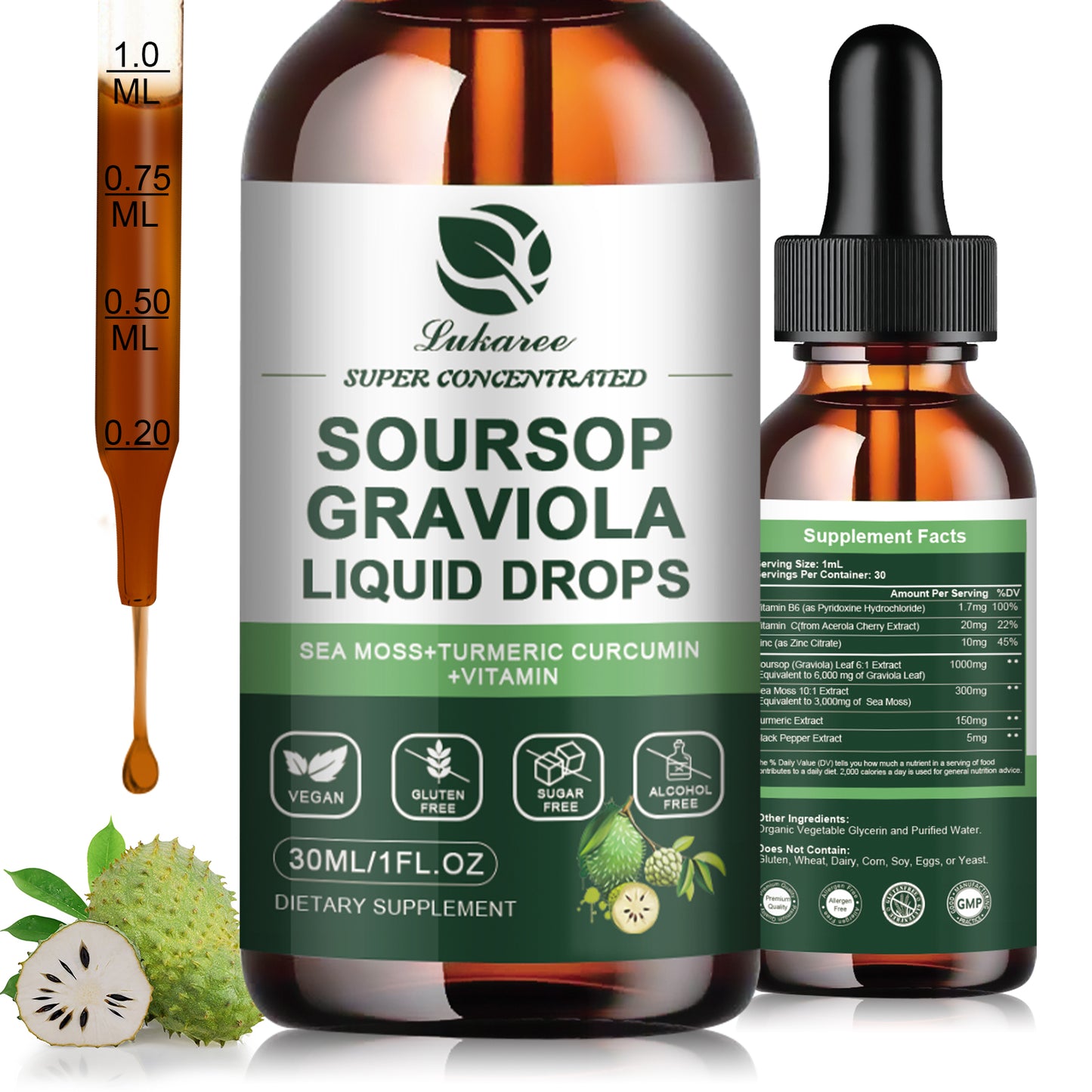 (2 Packs) Organic Soursop Graviola Extract Liquid Drop Plus Pure Botanical Sea Moss for Cell Support & Regeneration, Immunity, Liver, Sleep & Antioxidant - 7-in-1 Soursop Bitters Liquid, 1 Fl Oz