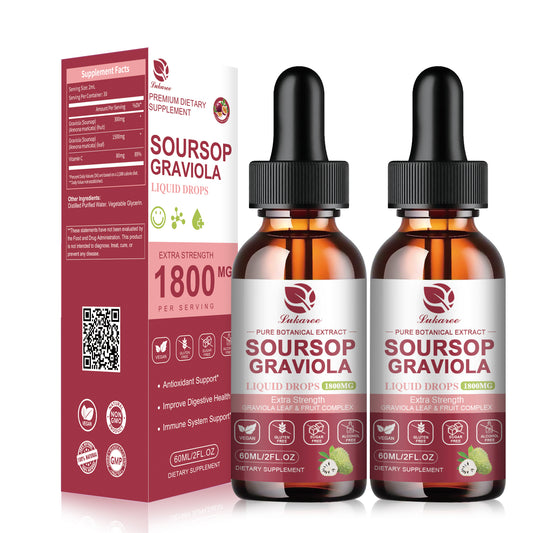 (2 Pack) Soursop Graviola Liquid Drops 1800mg, Soursop Leaf and Fruit Complex for Cell Support & Regeneration, Immune Boost, Relax, Zzz & Antioxidant - Soursop Bitters Liquid, 2 Month Supply, 2 Fl Oz - Lukaree