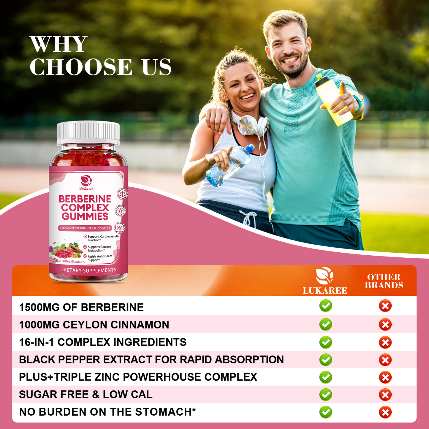 Berberine Complex Gummies- Berberine 1500mg with Ceylon Cinnamon, Turmeric, Milk Thistle Bitter Melon - Antioxidant Support - Promotes Overall Immune Health -120 Counts