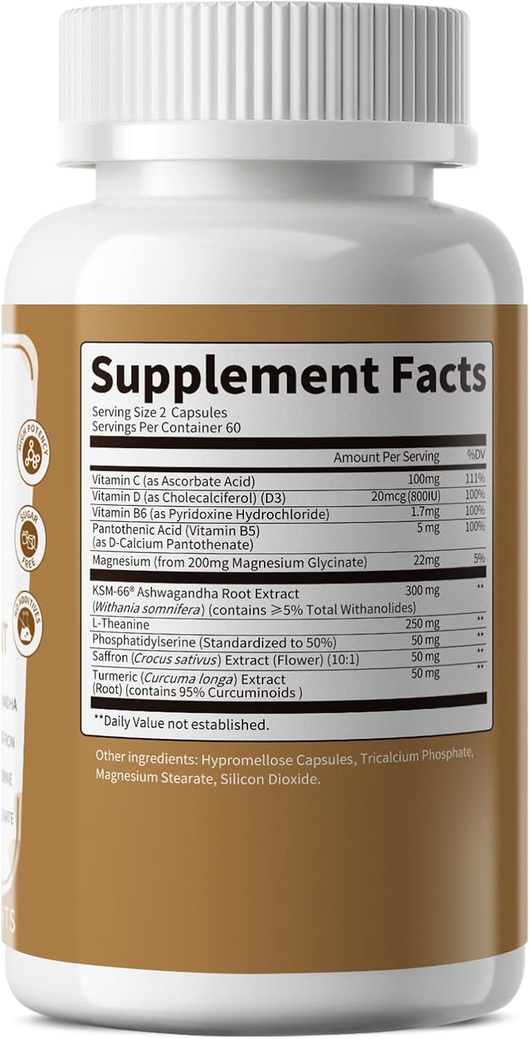 10-in-1 Cortisol Support Supplement with KSM-66® Ashwagandha & L-Theanine – Stress, Calm & Balance for Women & Men