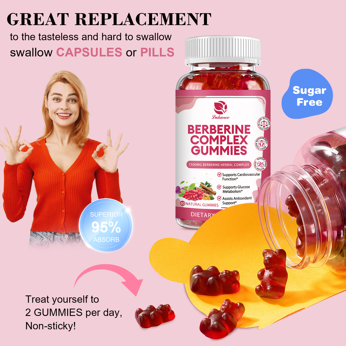 Berberine Complex Gummies- Berberine 1500mg with Ceylon Cinnamon, Turmeric, Milk Thistle Bitter Melon - Antioxidant Support - Promotes Overall Immune Health -120 Counts
