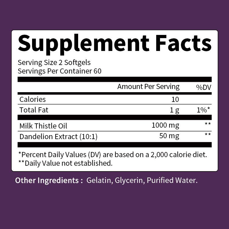 The Ingredient label of Milk Thistle Silymarin 4:1 Extract 1000mg - Lukaree