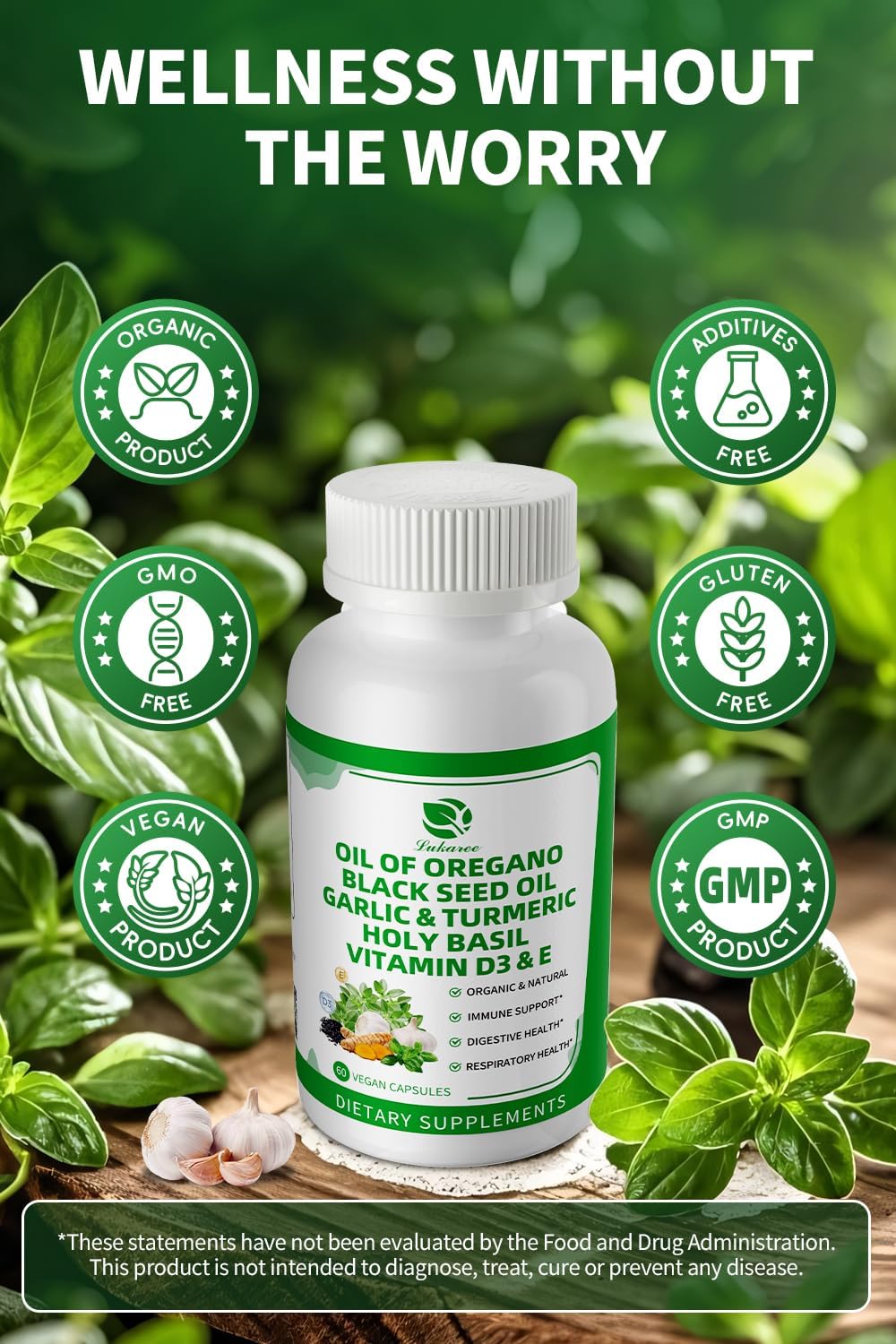 Organic Oil of Oregano Capsules with Black Seed Oil, Garlic, Turmeric, Holy Basil, Vitamin D3, E & Black Pepper for Better Absorption – Immune, Digestive & Respiratory – Vegan, Non-GMO, 2 Month Supply