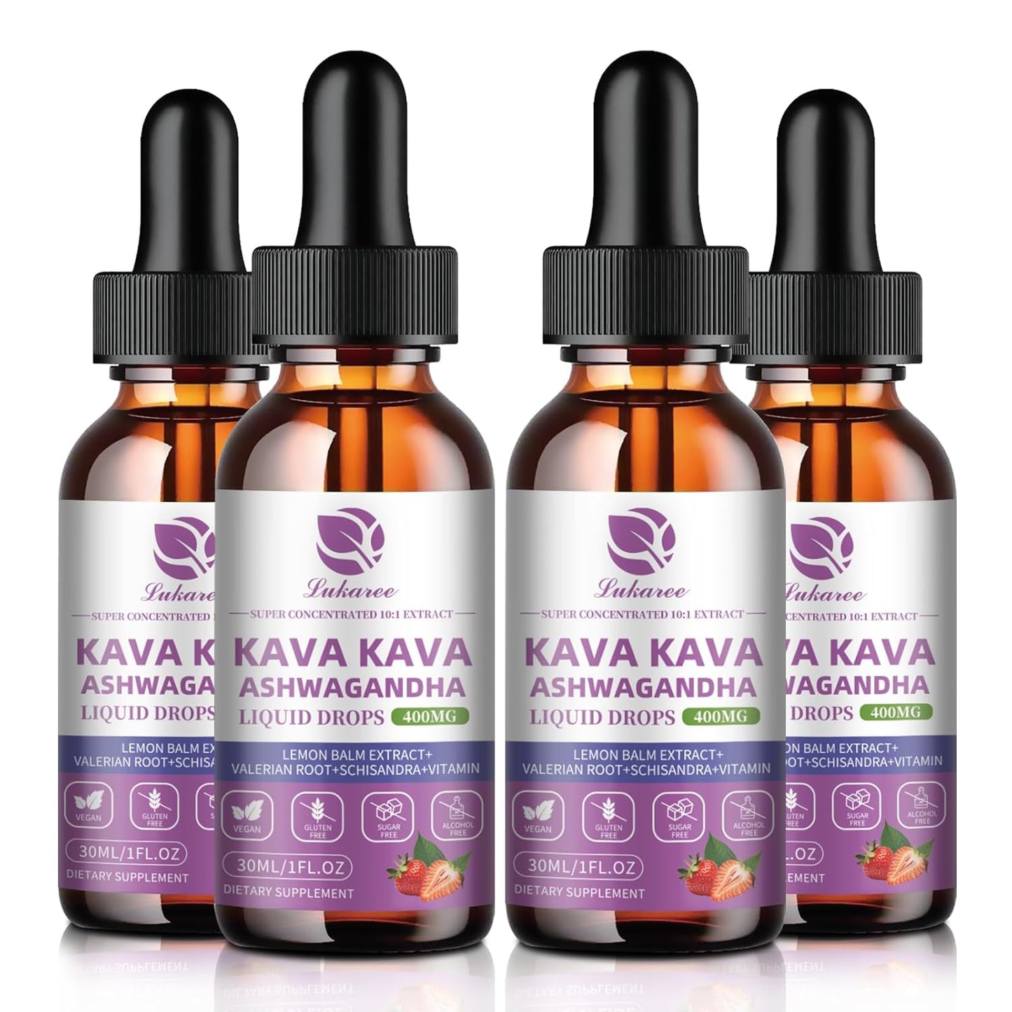 Lukaree Kava Root Extract Supplement 2-Pack – High Strength Kava Drops with Ashwagandha, Lemon Balm, Valerian for Stress Relief, Sleep Support, Cognitive and Immune Health – Vegan and Alcohol-Free