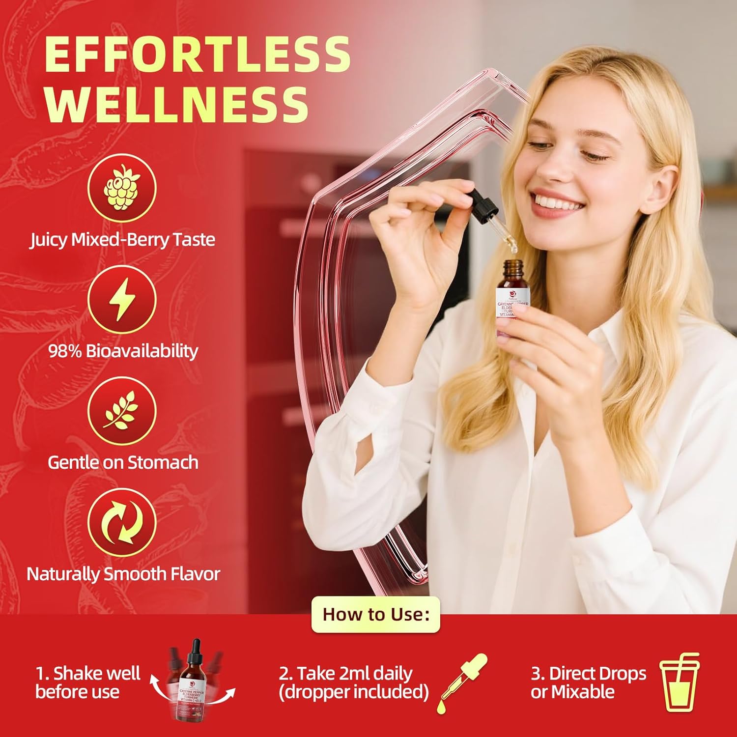 Lukaree Cayenne Pepper Liquid Drops with Elderberry, Turmeric, Ginseng, Astragalus & Reishi for Immune & Metabolic Support