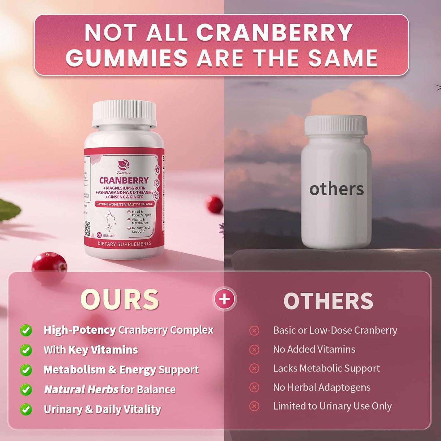 Cranberry Gummies for Women – 14-in-1 Urinary Tract, Mood & Energy Support with D-Mannose, Ashwagandha & Ginseng – 60 Count