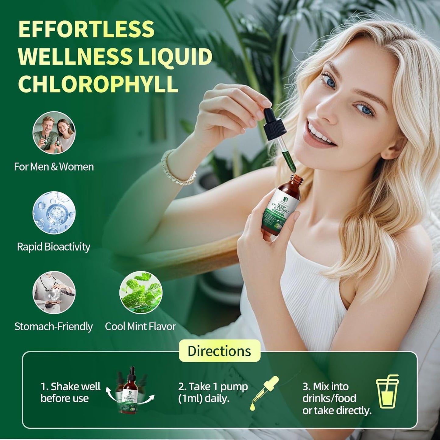 Chlorophyll Drops 200mg – 4X Strength Liquid Chlorophyllin | Cleansing, Odor Control, Skin & Gut Health | Refreshing Mint Flavor