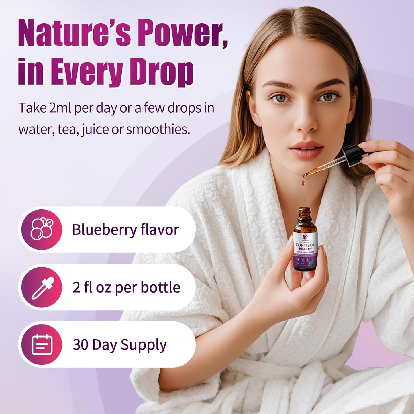 Cortisol Supplement Liquid Drops 10 in 1 Hormone Balance 2 Pack, Blueberry Flavor