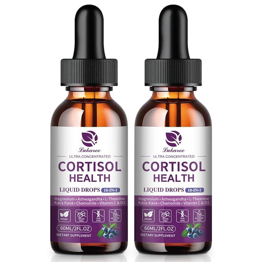 Lukaree 10 in 1  Cortisol Supplement Liquid Drops Hormone Balance 2 Packs, Blueberry Flavor