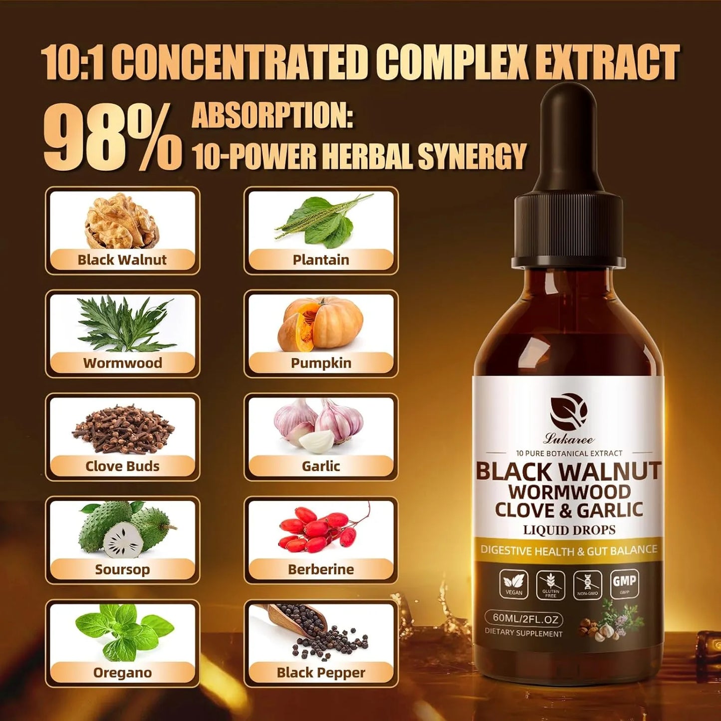 Natural digestive cleanse support with pumpkin seeds, oregano, and garlic