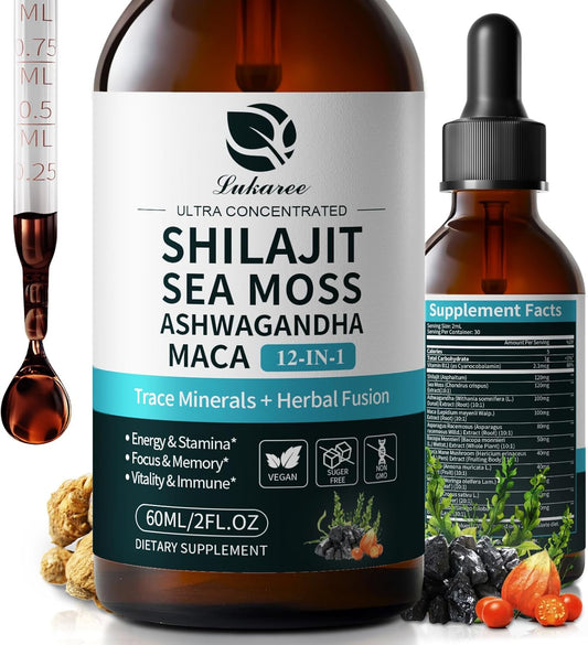 Lukaree Himalayan Shilajit & Sea Moss Liquid Drops  for Energy, Cognitive & Immune Support