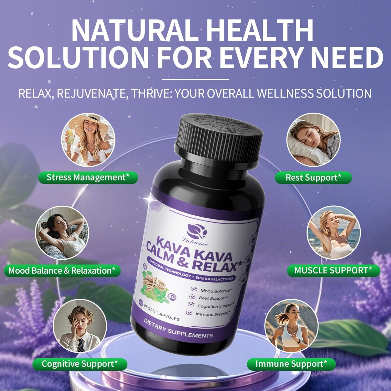 Lukaree liposomal Kava capsules with 200 mg L-theanine, 50 % kavalactones and vitamins B6/B12