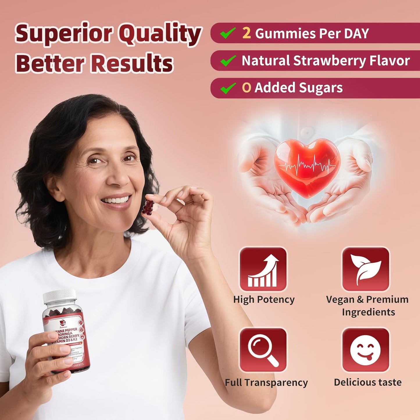 (2 Packs) 16-in-1 Cayenne Pepper Gummies – Sugar-Free Formula, 20x Capsaicin Complex with Moringa, Hawthorn, Beet Root, Wormwood & Citrus Bergamot – 60 CT