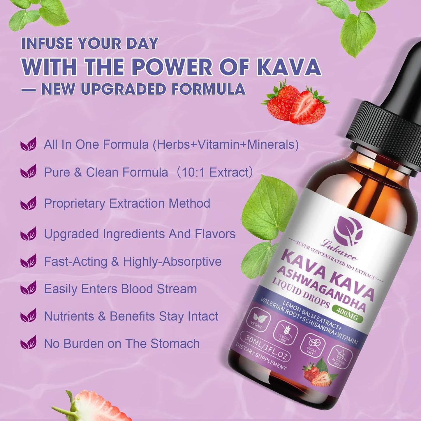 Kava Root Extract Drops Supplement - Calming High Concentration Kava with Ashwagandha, Lemon Balm, Valerian Root for Relaxation, Liver, Cognitive Support & Immune System,Vegan, Alcohol-Free (2 pack)