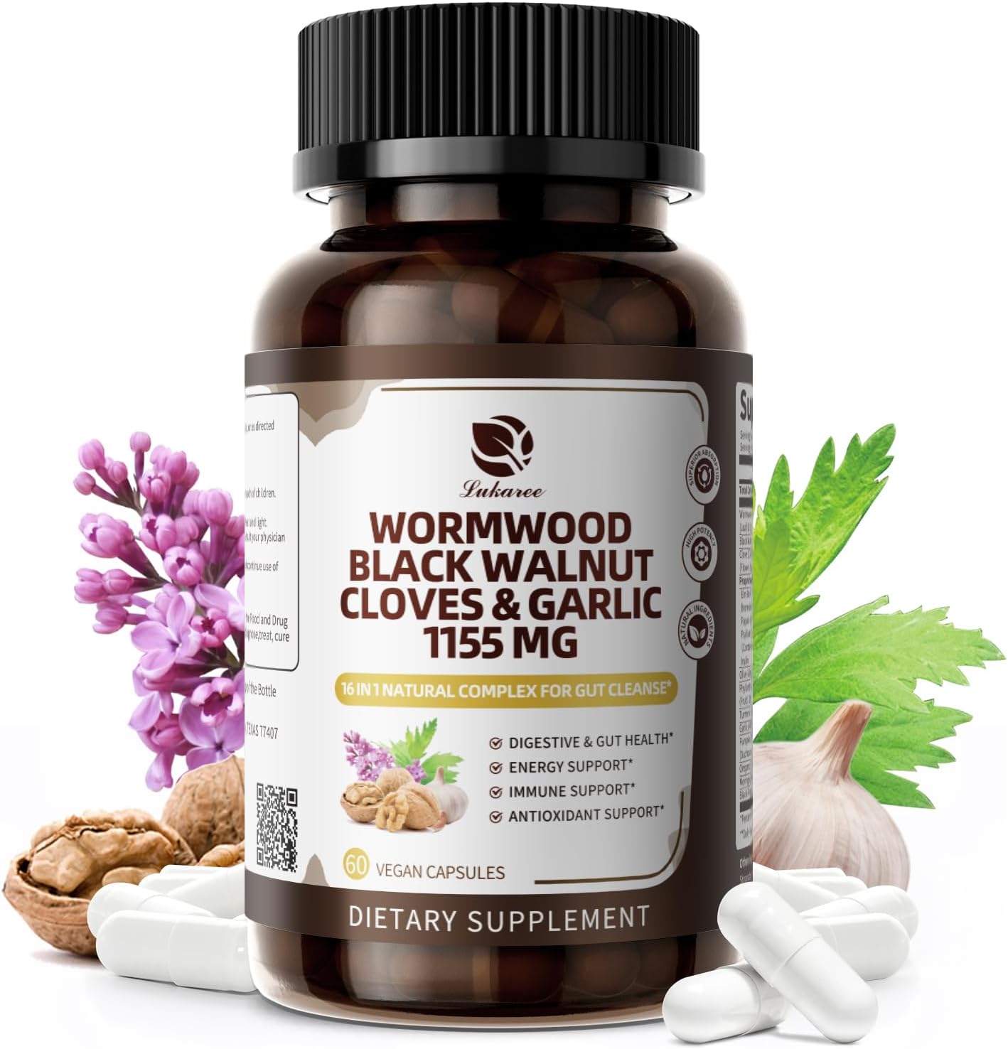 16-in-1 Wormwood Black Walnut Capsules with Clove Garlic Turmeric for Rapid Gut Cleanse & Digestive Health | Liposomal Delivery 98% Absorption