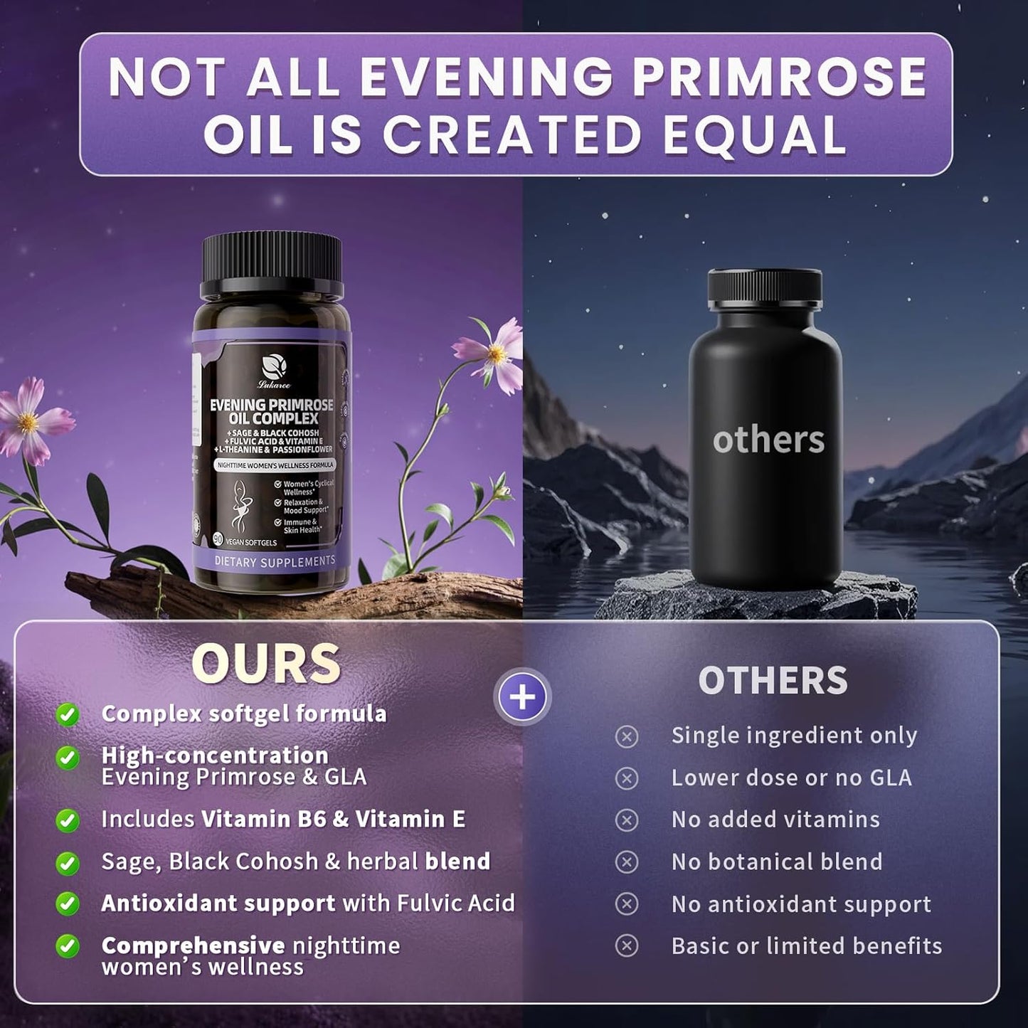 Evening Primrose Oil Complex for Women, Cold-Pressed EPO with 10% GLA, Sage, Fulvic Acid & L-Theanine – Hormonal, Skin, Mood & Immune Support – 90 Softgels