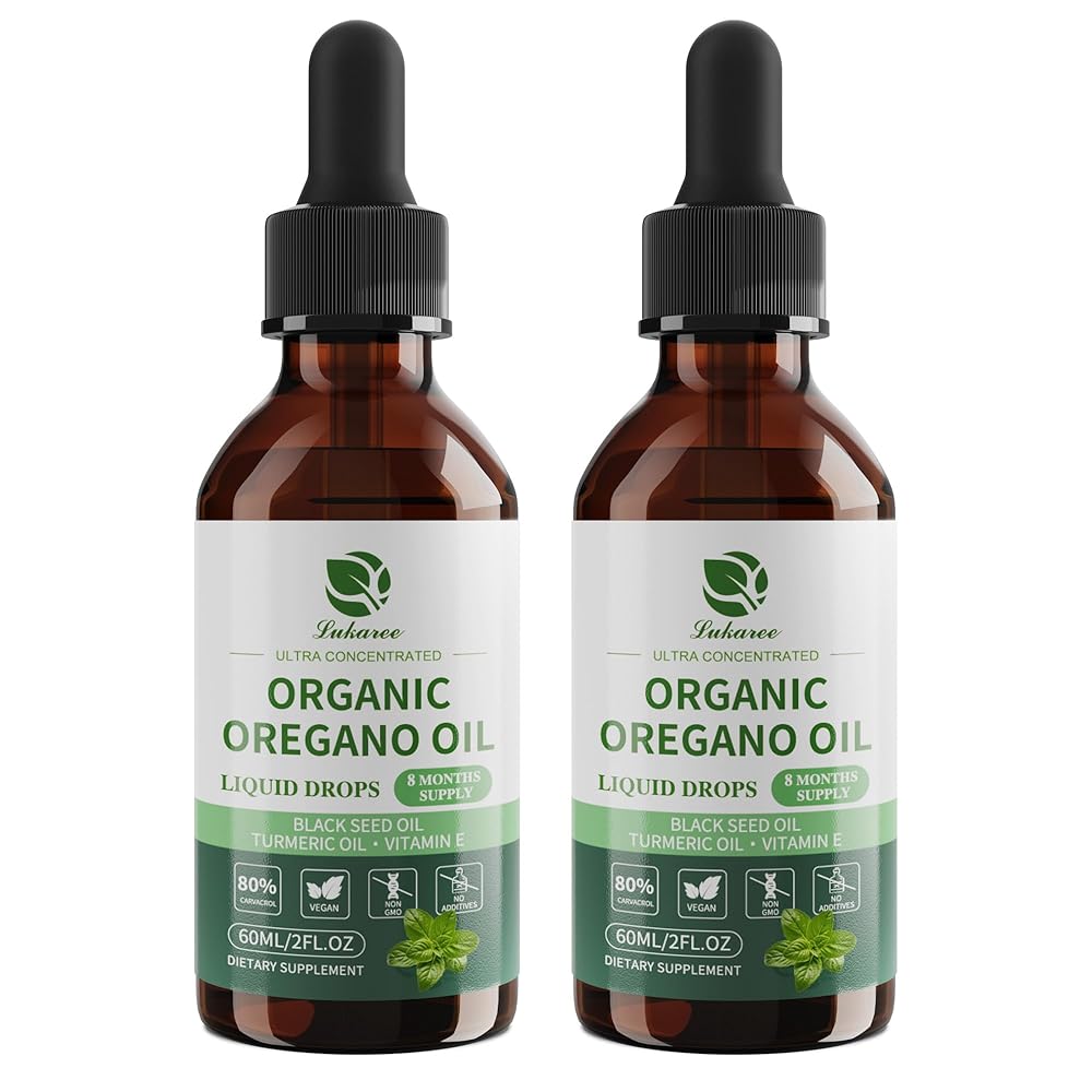Organic Oregano Oil Drops 80% Carvacrol | With Black Seed Oil, Turmeric & Vitamin E - Immune, Respiratory, Digestive Support 2 Fl Oz