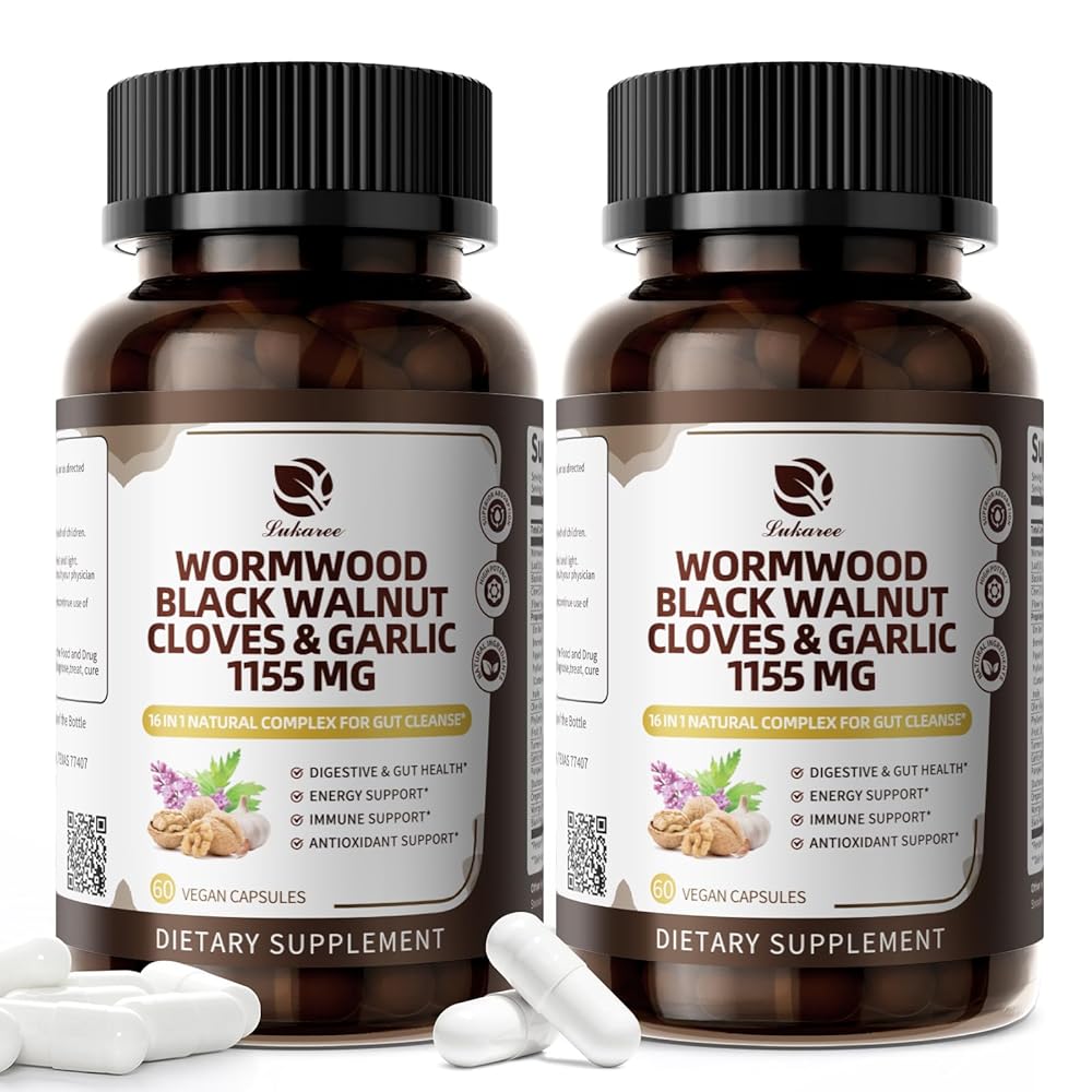 16-in-1 Wormwood Black Walnut Capsules with Clove Garlic Turmeric for Rapid Gut Cleanse & Digestive Health | Liposomal Delivery 98% Absorption