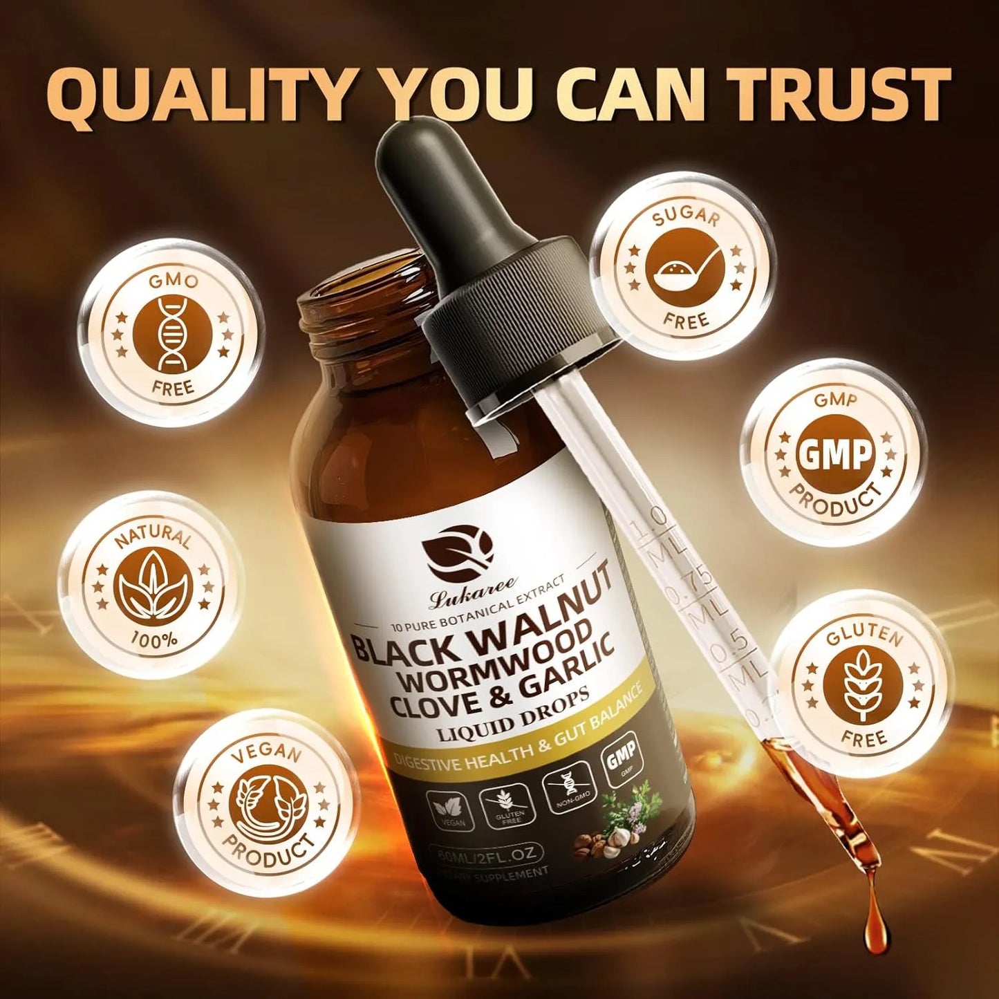 Lukaree Black Walnut Wormwood Drops – Effective Digestive Detox & 98% high Absorption