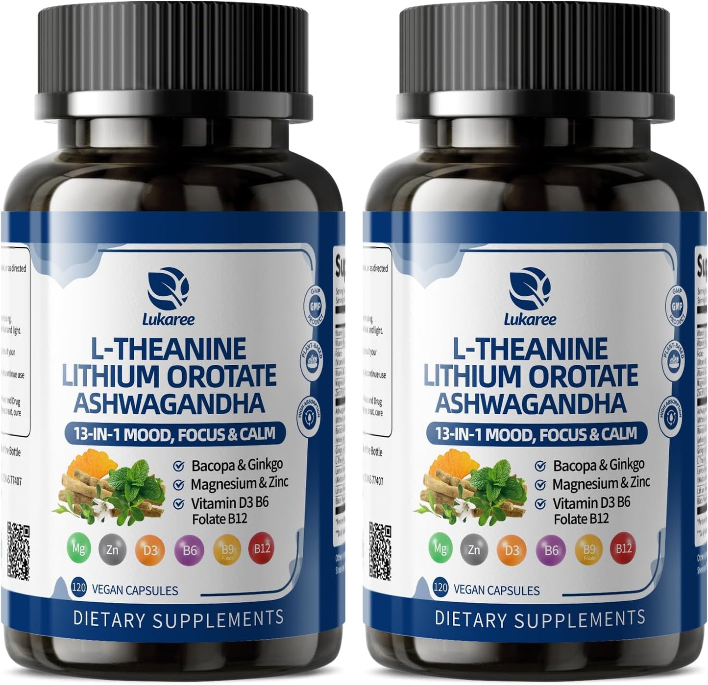 13-in-1 Lithium Orotate with Ashwagandha & L-Theanine – Mood, Calm, Sleep & Cognitive Support – 120 Vegan Capsules