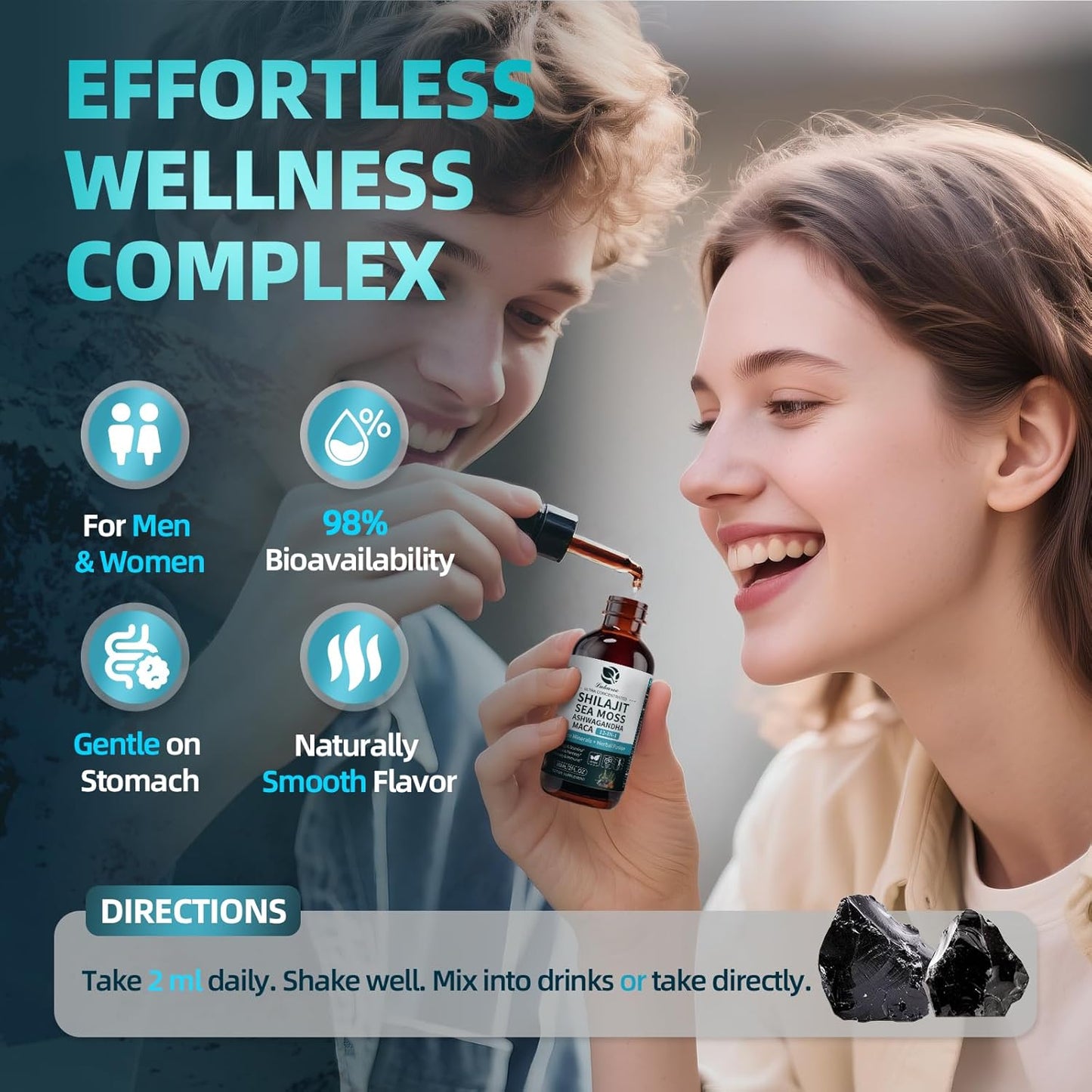 Shilajit Liquid Drops, 12-in-1 Complex - Sea Moss, Ashwagandha, Maca, Fulvic Acid, Trace Minerals, Liquid Vitamins Supplement for Energy, Antioxidant, Immune Support, 60ML/2 FL Oz