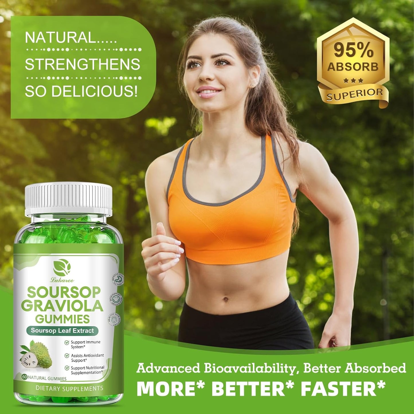 (2 Packs) Soursop Graviola Gummies - Soursop Leaves Extract w/Vitamin C, Zinc & Whole Natural Food for Immunity, Liver, Sleep & Antioxidant, Gluten Free, Vegan, 120 Gummies
