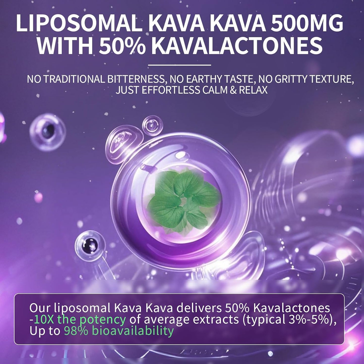 Liposomal Herbal Calm Formula Capsules with L-Theanine 200mg, 50% Kavalactones, Calming Herbal Extract Complex, Vitamin B6, B12 - for Sleep, Mood, Cognitive & Immune Support, 60CT
