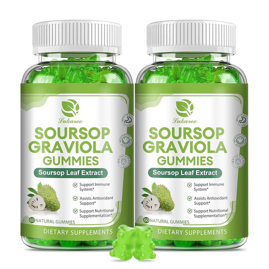 (2 Packs) Soursop Graviola Gummies - Soursop Leaves Extract w/Vitamin C, Zinc & Whole Natural Food for Immunity, Liver, Sleep & Antioxidant, Gluten Free, Vegan, 120 Gummies
