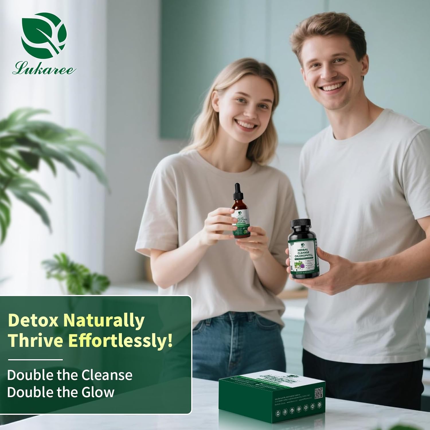 Chlorophyll AM drops and PM capsules with mint flavor for internal deodorant and cleansing