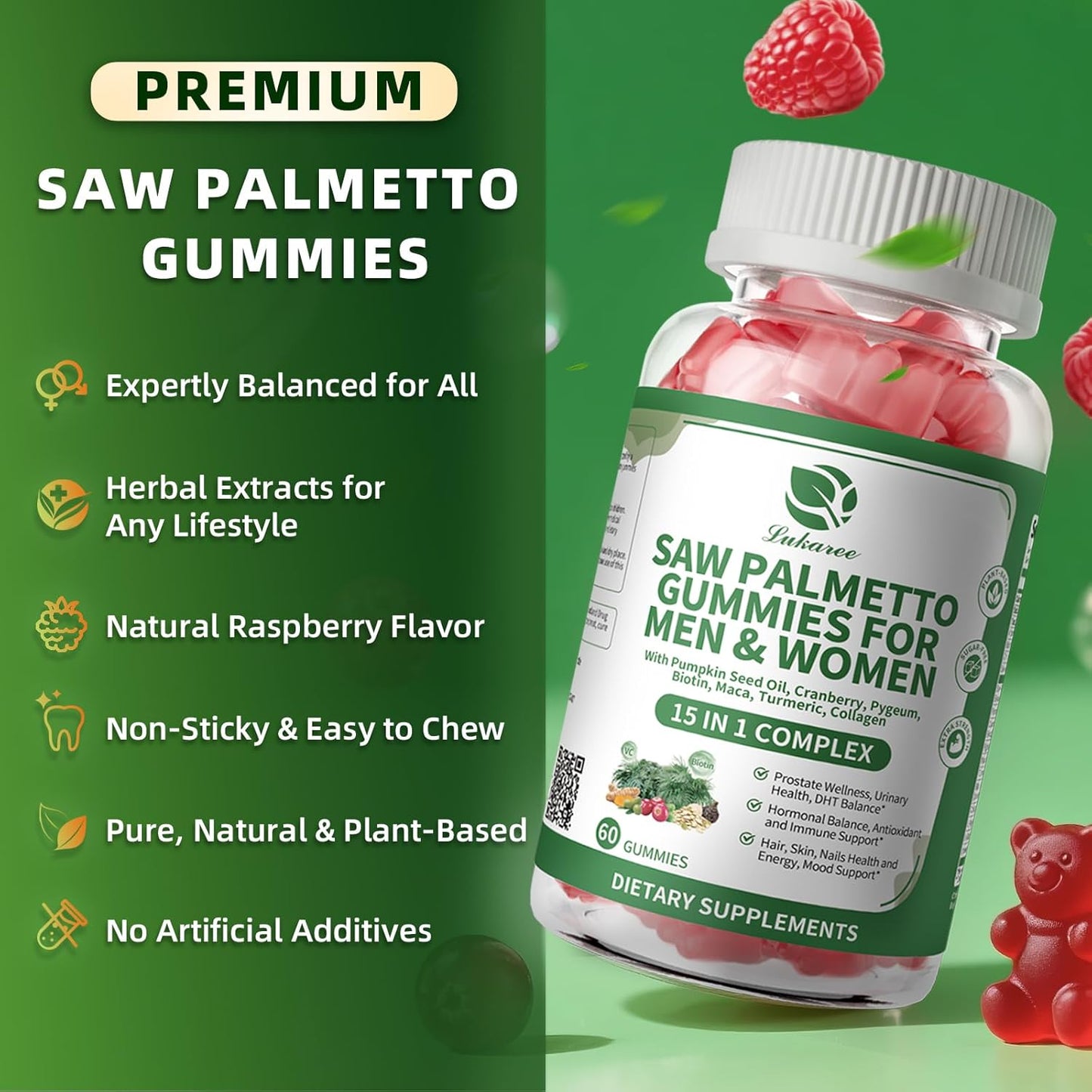 15 in 1 Saw Palmetto 2 Pack, 500mg Saw Palmetto Extract Gummies