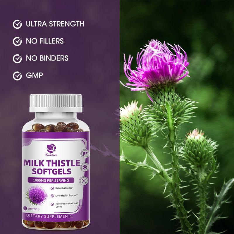 Milk Thistle Silymarin 4:1 Extract – 1000mg Herbal Liver Support Supplement with Natural Antioxidants – 60 Capsules