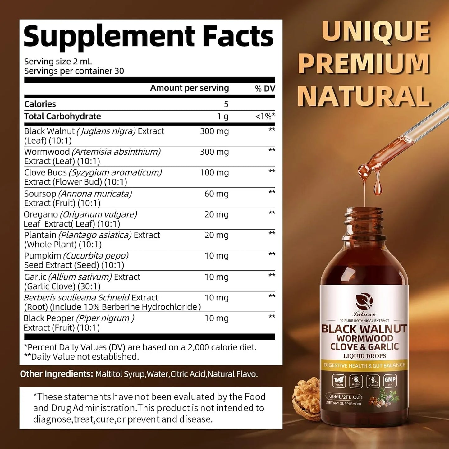 The Ingredient label of Liposomal black walnut and wormwood tincture with 98% absorption