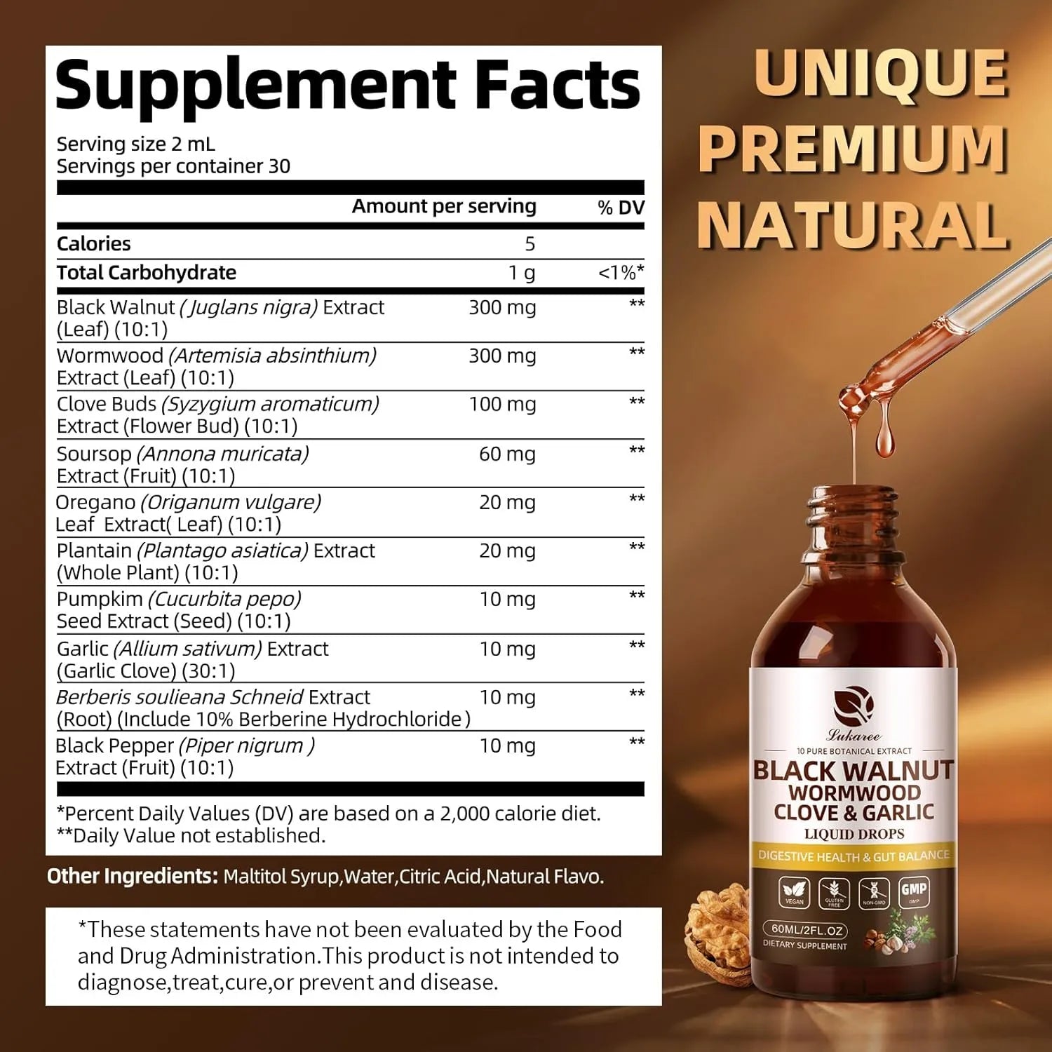 The Ingredient label of Liposomal black walnut and wormwood tincture with 98% absorption