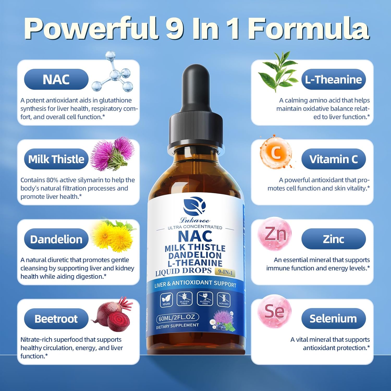 Vegan NAC Liquid with Milk Thistle, Beet Root, L-Theanine, Vitamin C & Zinc