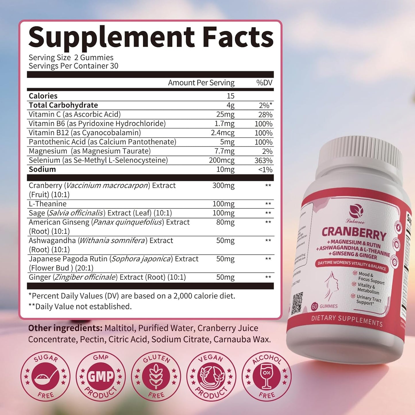 Cranberry Gummies for Women – 14-in-1 Urinary Tract, Mood & Energy Support with D-Mannose, Ashwagandha & Ginseng – 60 Count