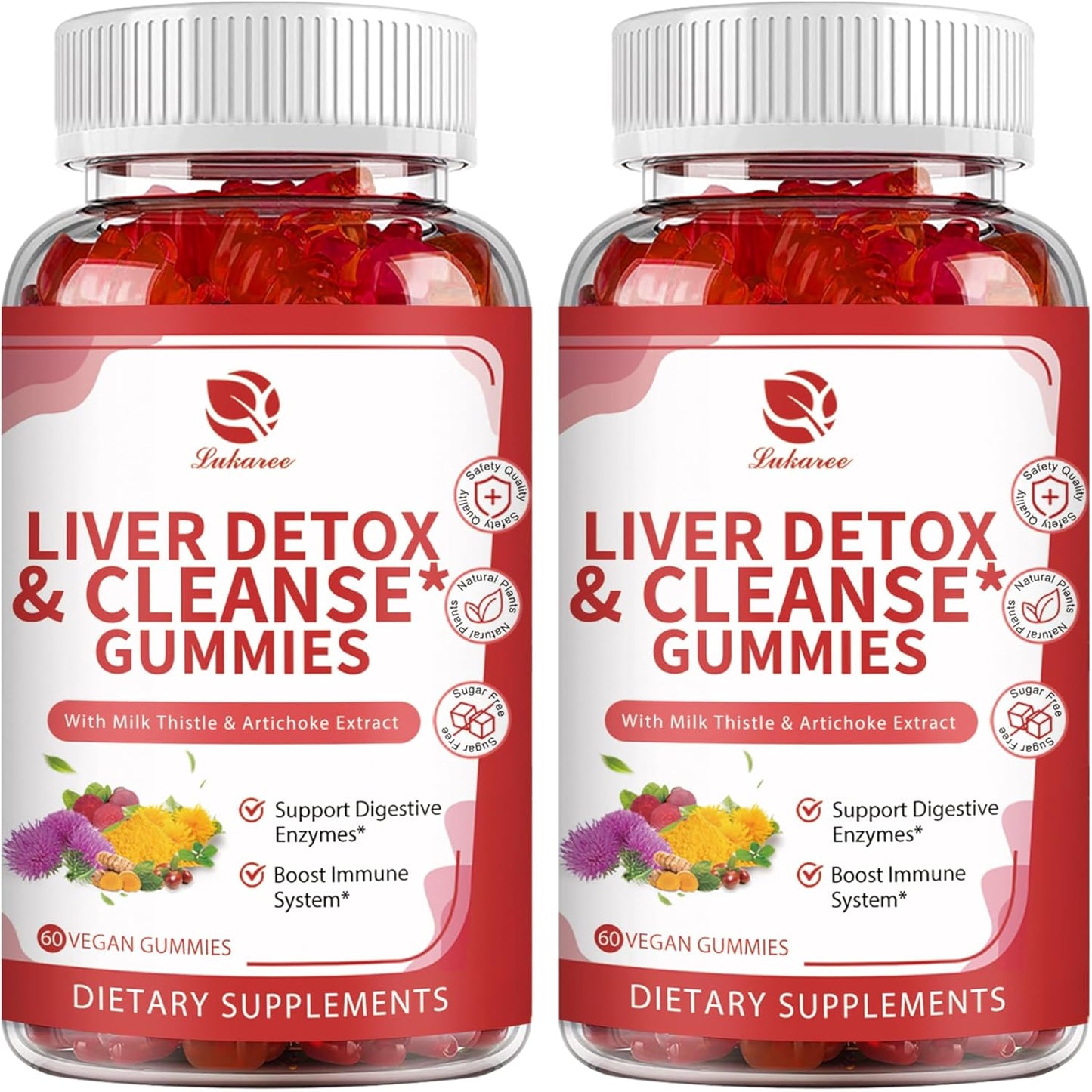 Lukaree Liver Cleanse Detox & Repair Gummies (120 ct) – Herbal Liver Support with Milk Thistle Silymarin, Dandelion, Artichoke & Elderberry, Sugar-Free Vegan Formula