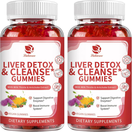 Lukaree Liver Cleanse Detox & Repair Gummies (120 ct) – Herbal Liver Support with Milk Thistle Silymarin, Dandelion, Artichoke & Elderberry, Sugar-Free Vegan Formula