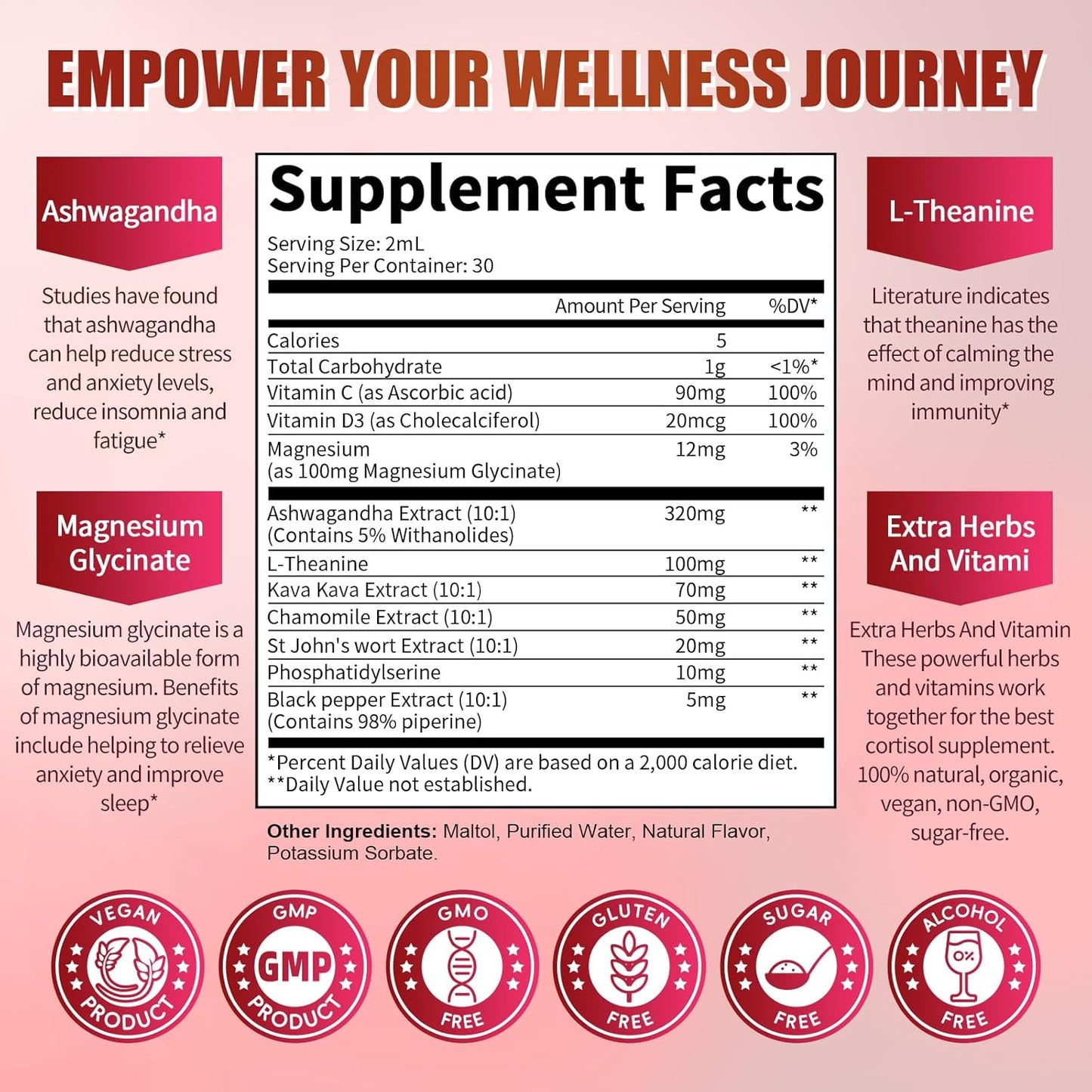 Cortisol Supplement Liquid Drops – 10-in-1 Hormone Balance Support for Women | Stress Relief, Mood & Sleep Support | Fast-Absorbing Cranberry Flavor, 2 FL.OZ