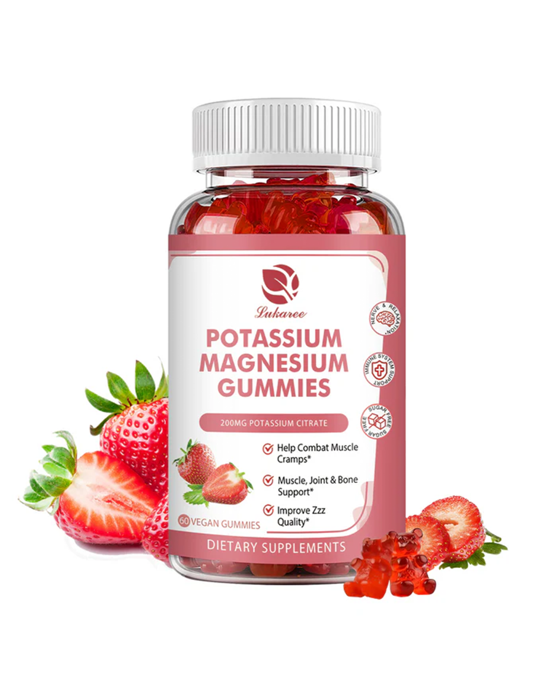 Magnesium Gummies - High Absorption Magnesium Glycinate 500mg & Potassium Citrate 200mg Plus Omega 3, B6, D3, K2 & Calcium - Chewable Gummy for Leg Cramps, Calm Mood & Energy - 60 Count