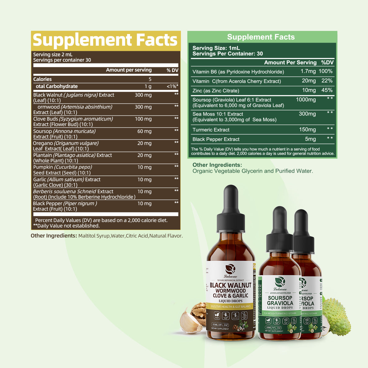 Lukaree Detox & Nourish Pack – Black Walnut Wormwood & Soursop Liquid Drops | Gut Cleanse & Detox + Antioxidant Support