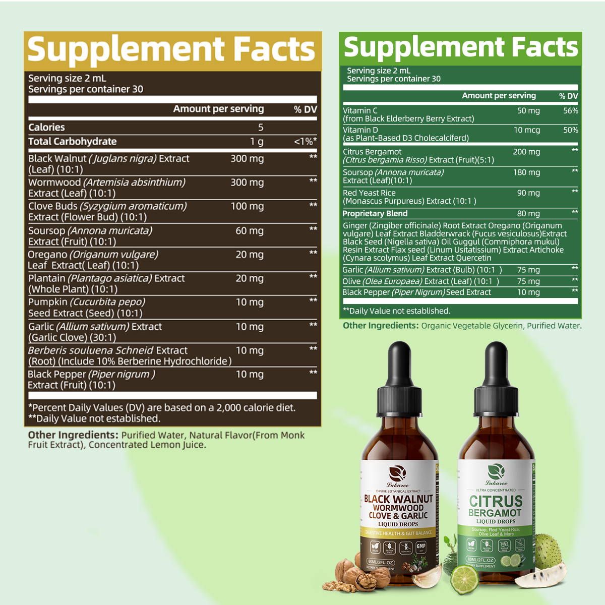 Lukaree total health Care Duo — Citrus Bergamot + Black Walnut Wormwood Liquid Drops| Cholesterol Care • Gut Cleanse & Detox • Whole-Body Vitality