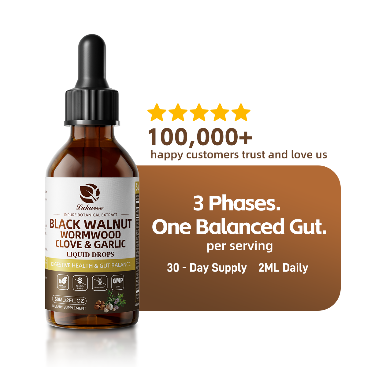 Lukaree Black Walnut Wormwood Tincture with Clove & Garlic – Natural Gut Cleanse & Digestive Support