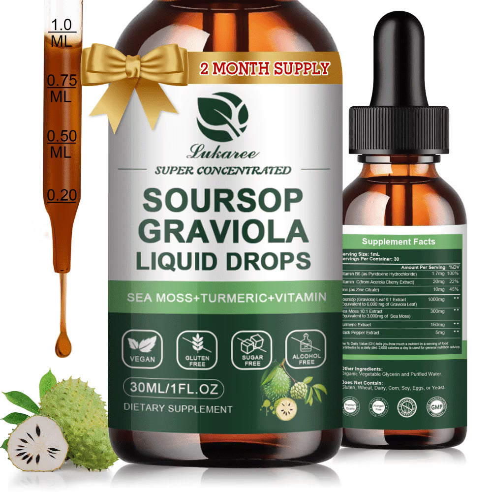 Soursop Graviola Leaf Extract Liquid Drop, High Absorption Soursop Bitters Liquid for Cell Support & Regeneration, Immune Boost, Liver and Sleep, Herbal Goodness, Sugar Free, 30 ml/1 oz