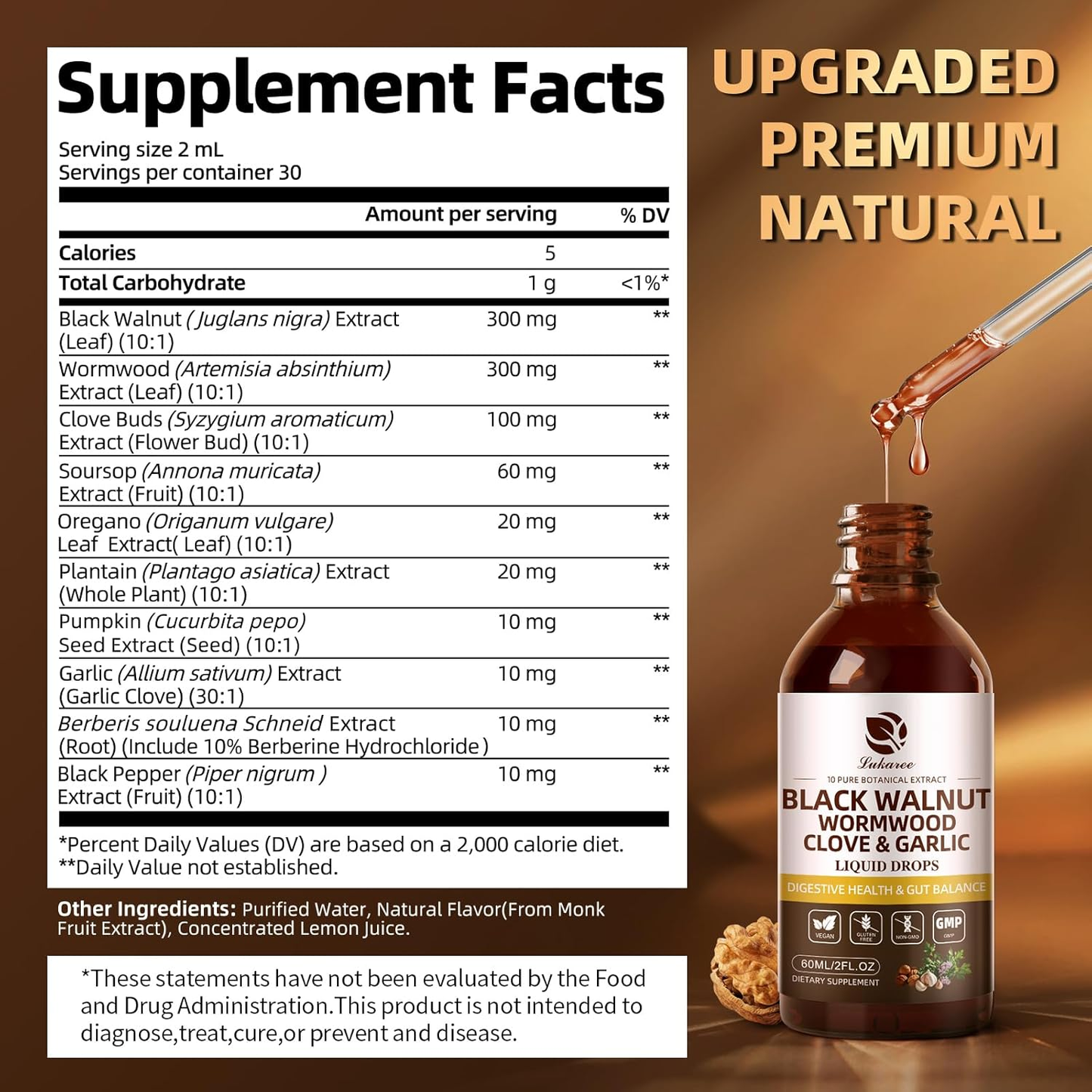 Black Walnut Wormwood Tincture – Rapid Gut Cleanse & Digestive Health with Oregano Garlic & Berberine, 10:1 Ultra-Concentrated Liposomal Delivery (98% Absorption), Alcohol-Free Gut-Friendly