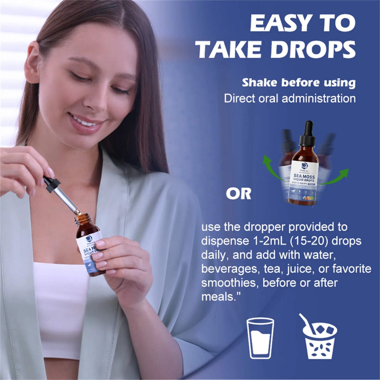 Sea Moss Liquid Drops – Irish Sea Moss with Ashwagandha, Moringa, Black Seed, Mullein Leaf, Chlorophyllin, Elderberry Extract | 2 Fl Oz