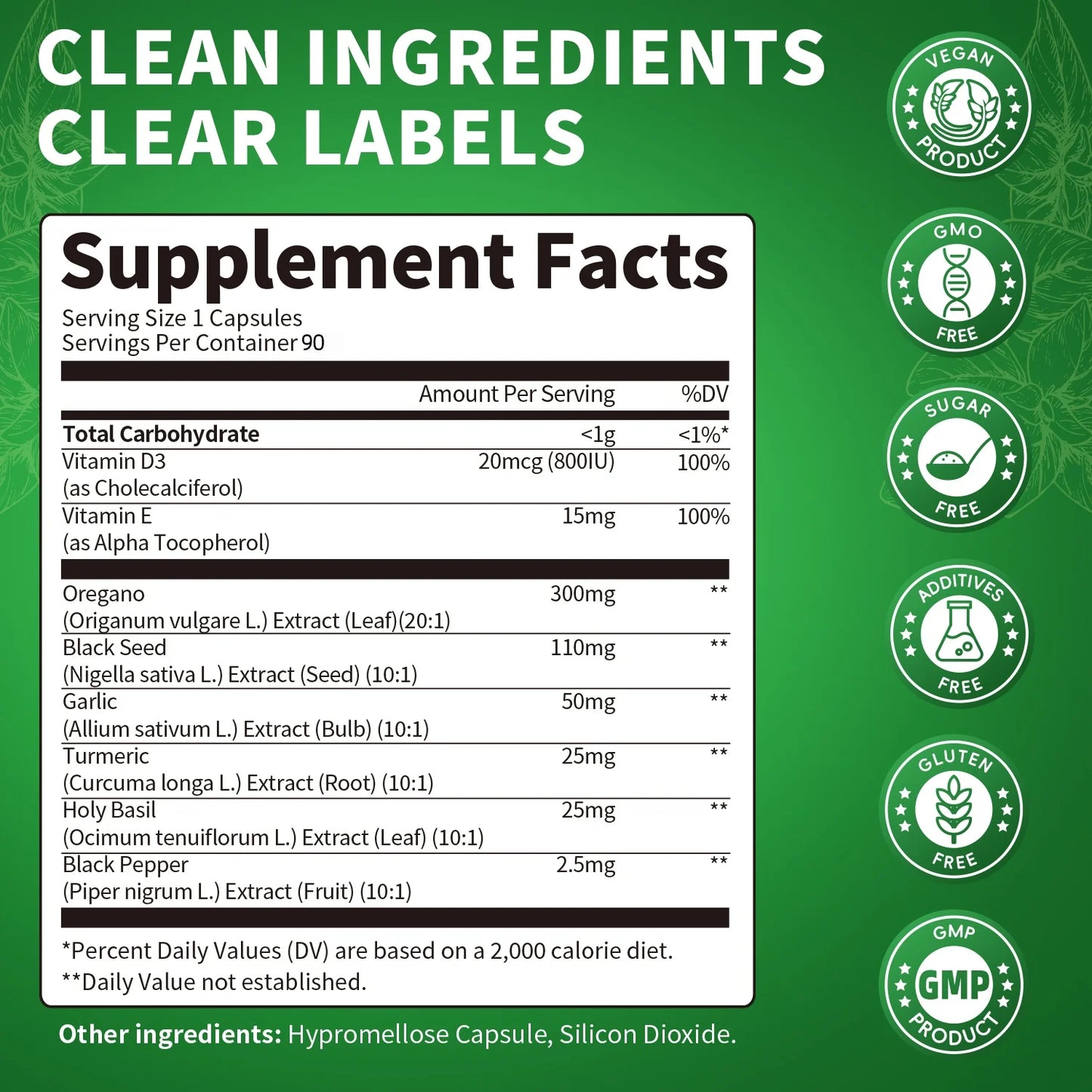 Organic Oil of Oregano Capsules with Black Seed Oil, Garlic, Turmeric, Holy Basil, Vitamin D3, E & Black Pepper for Immune, Digestive & Respiratory Health – Vegan, Non-GMO, 3 Month Supply