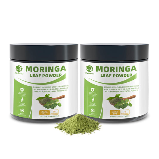 Lukaree Organic Moringa & Matcha Powder with Resveratrol & Vitamins for Antioxidant, Immune & Digestive Support, 2×8 oz