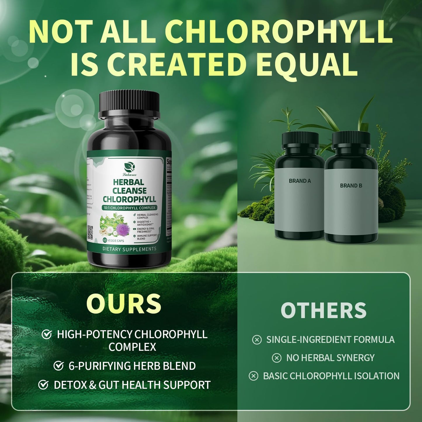 Chlorophyll Herbal Complex Capsules for Detox, Digestion, Gut & Skin Health, Energy & Immune Support-60 CT