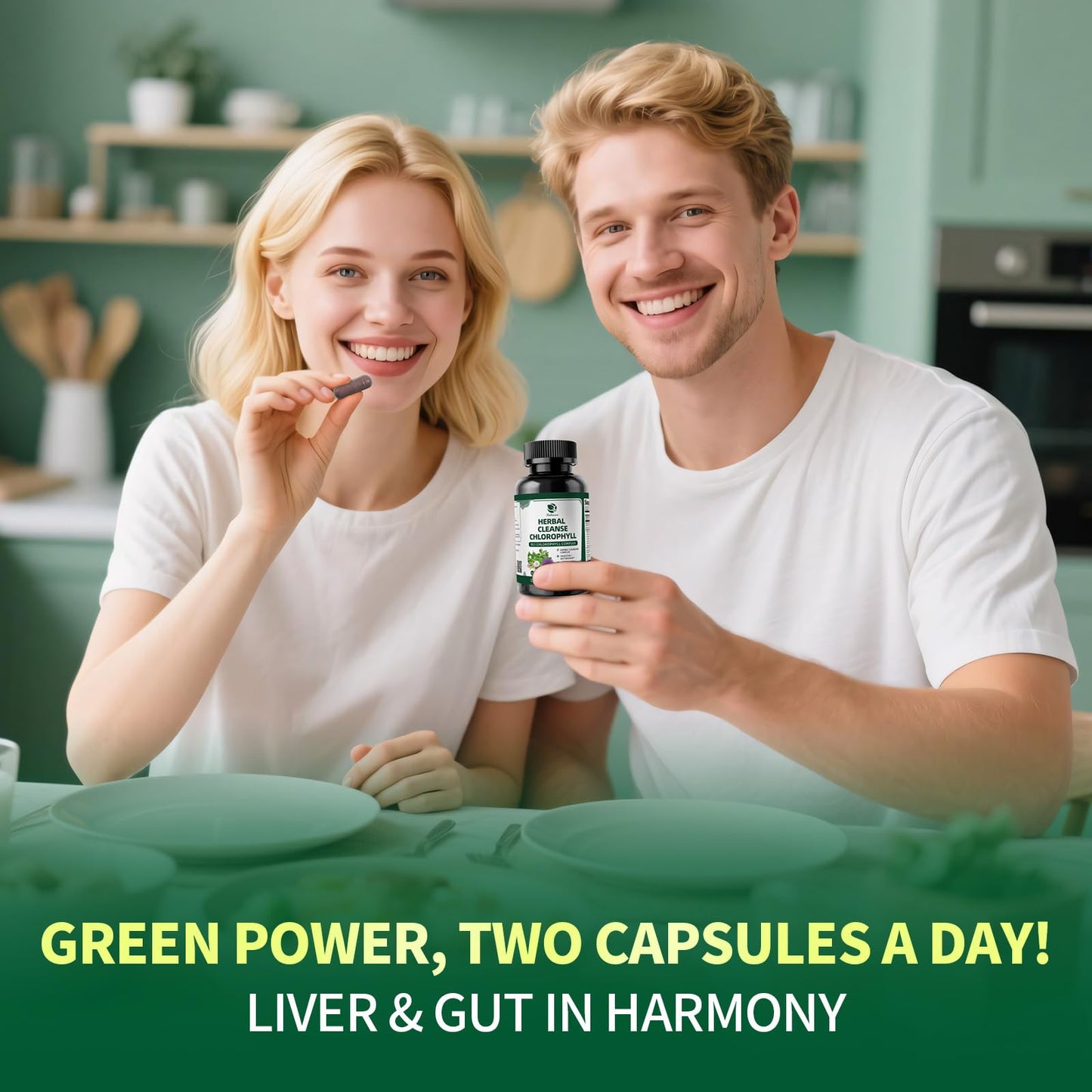 Daily chlorophyll detox routine – vegan capsules and hydration